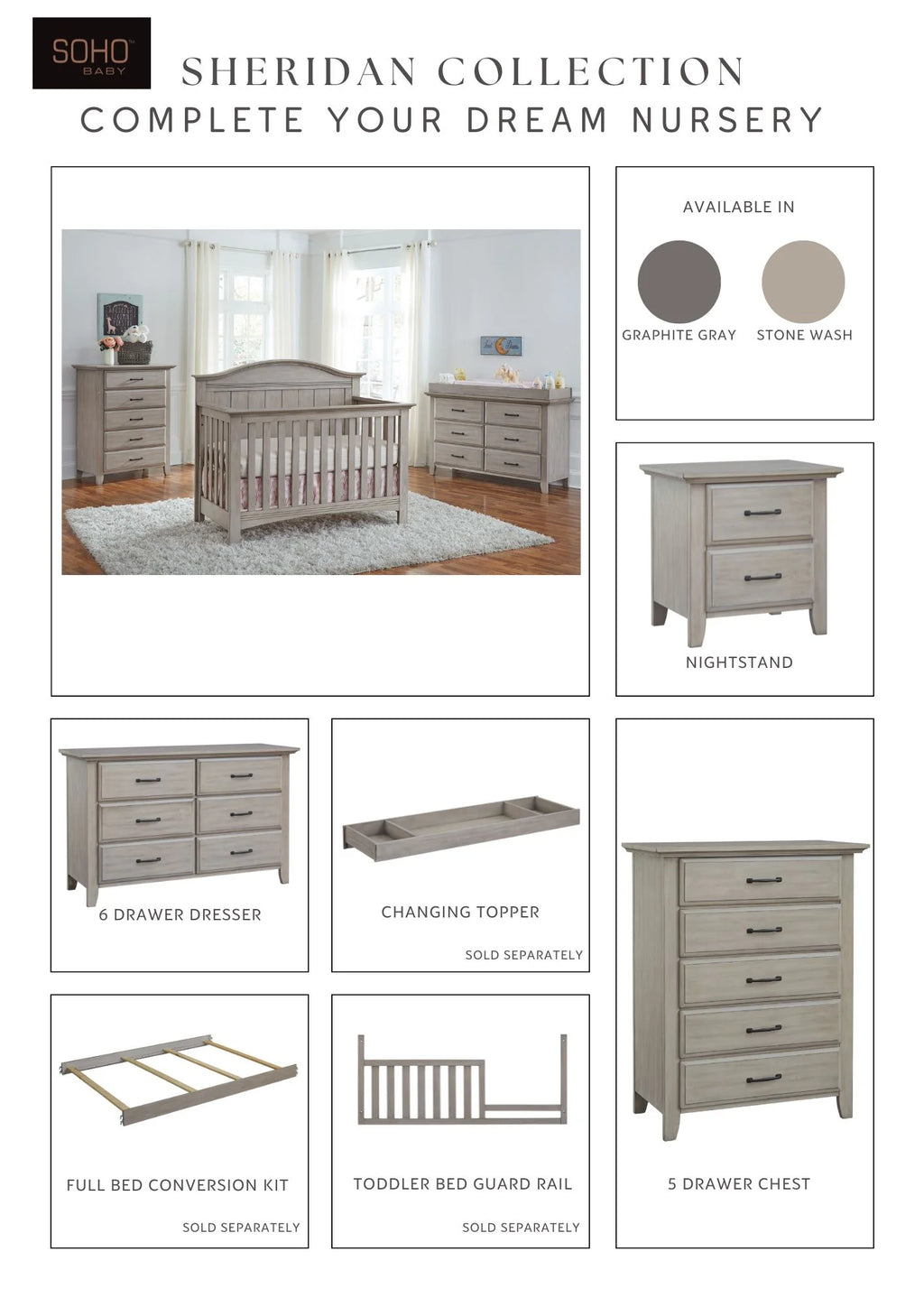 Sheridan 4 in 1 Convertible Crib Stone Wash