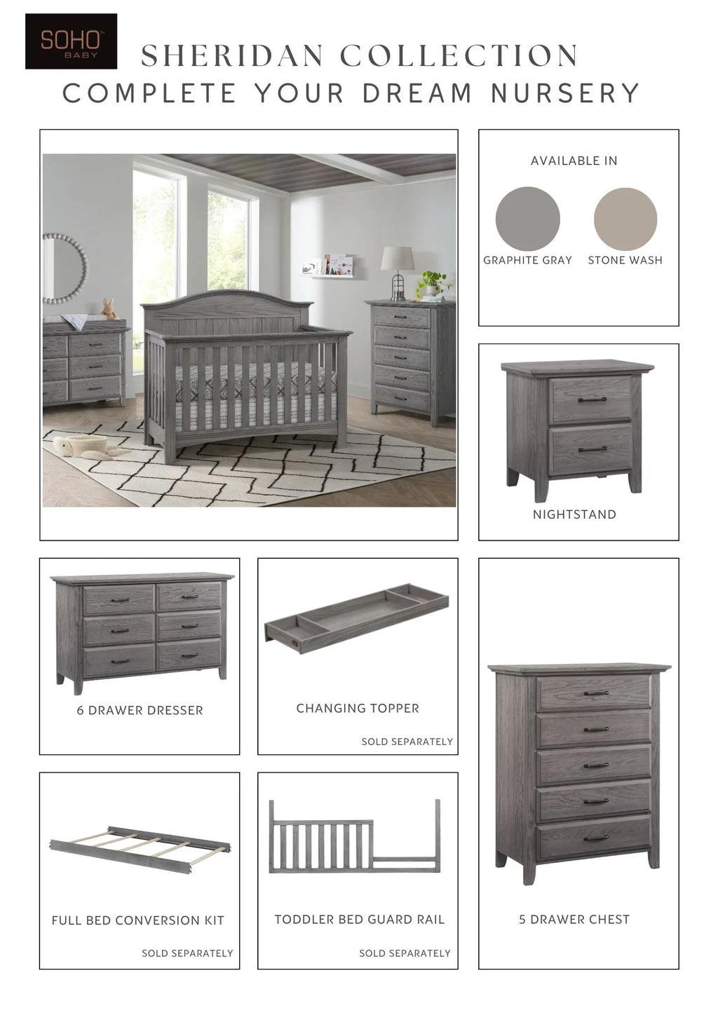 Sheridan 4-In-1 Convertible Crib, Graphite Gray