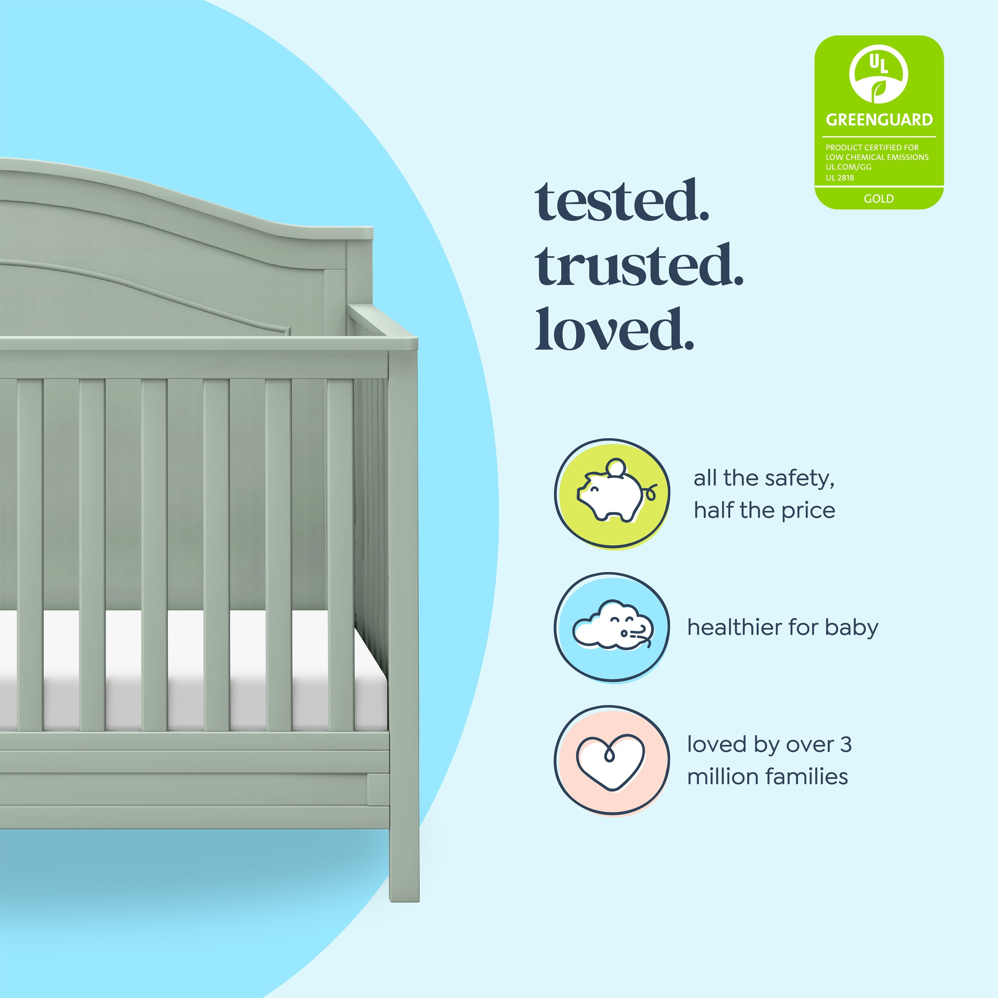 Charlie 4-In-1 Convertible Crib in Light Sage